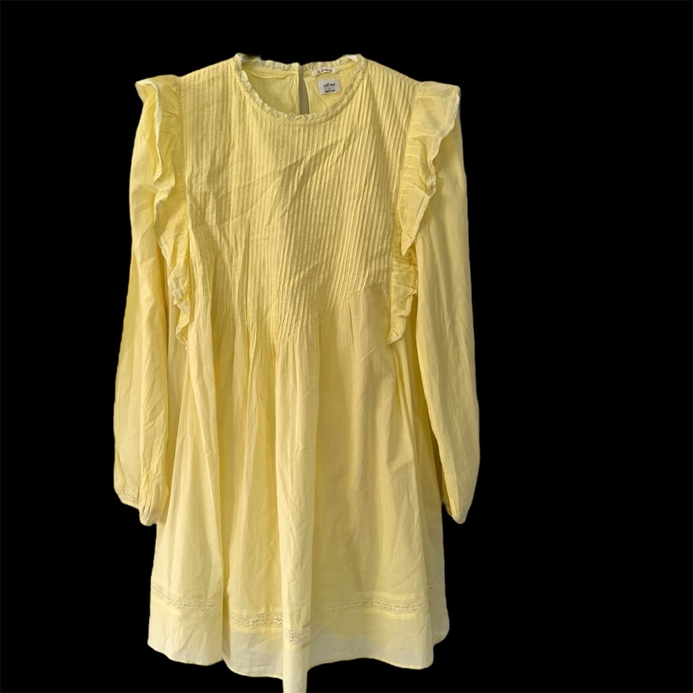 Aritzia Wilfred La Boheme Yellow Ruffle Long Sleep Elia Mini Dress Babydoll Sz S